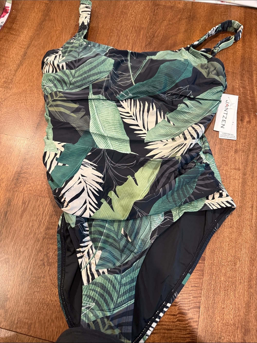Jantzen Green Black Tropical Leaf One-Piece Swimsuit